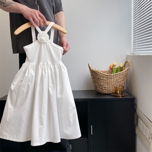 2024 summer new style girls suspender dress French children's clothing children's sleeveless white princess skirt