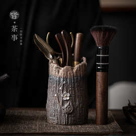 复古茶道六君子套装中式功夫茶道零配复古黑檀木纹茶夹子茶勺茶针
