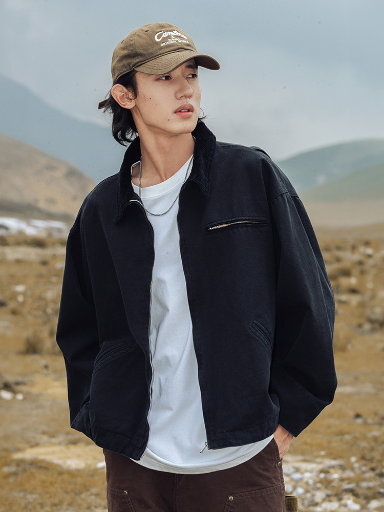 Chaqueta estilo retro Detroit para hombre, nueva colección de primavera, lavada y desgastada, chaqueta holgada de pana con solapa para mujer, estilo q