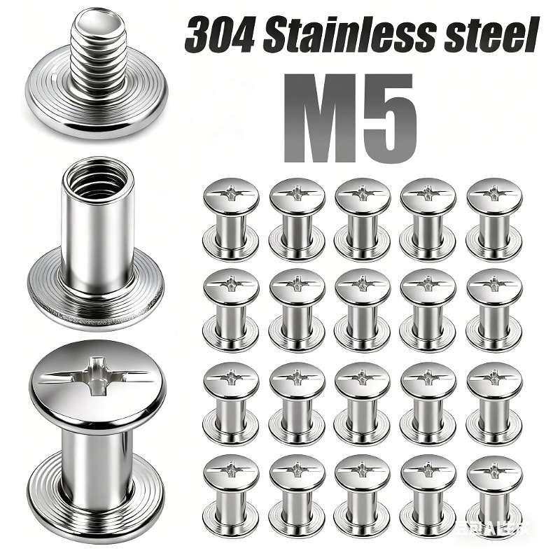 20 Sets of Round Flat-Head Chicago Rivets Cross-Lock Screws 304 Stainless Steel Fasteners M5