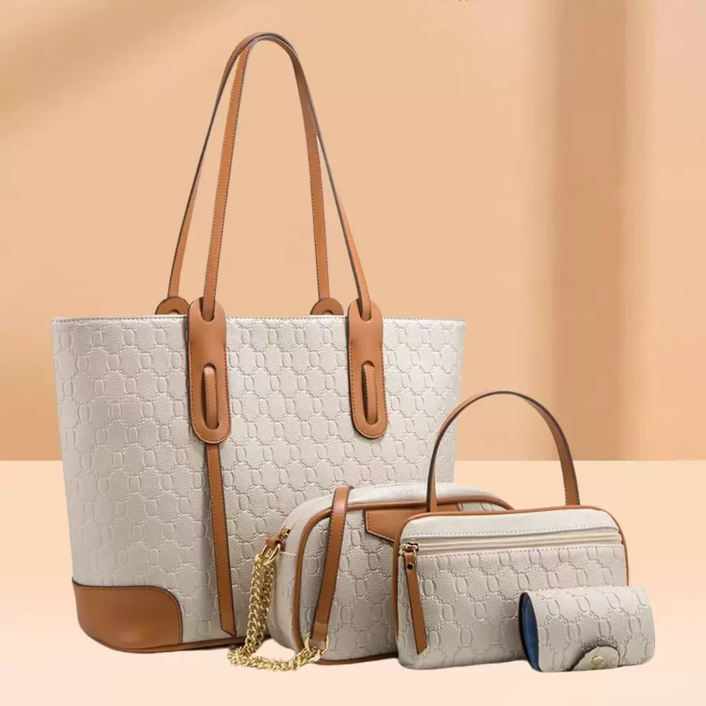 新款压花设计大托特手提包时尚潮流单肩斜跨包大容量三件套子母包