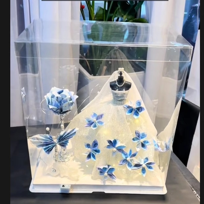 婚纱有钱花diy材料包爱心蝴蝶手提蛋糕盒礼盒感订婚生日礼物