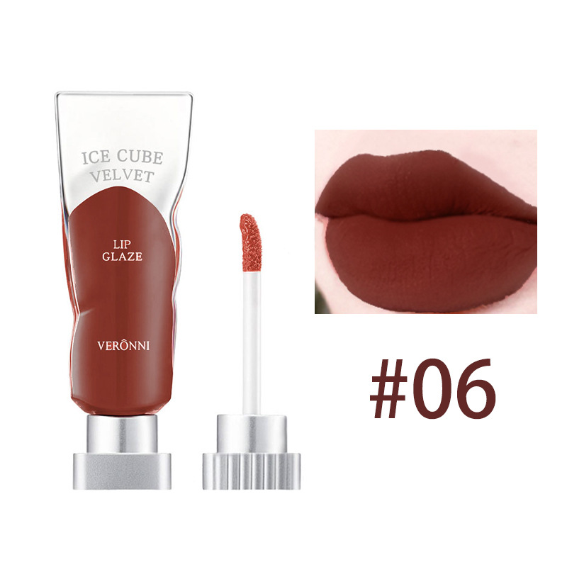 VERONNI Ice Velvet Lip Glaze Matte Lipstick lip glaze transparent pigment white not easy to stick Cup lip mud