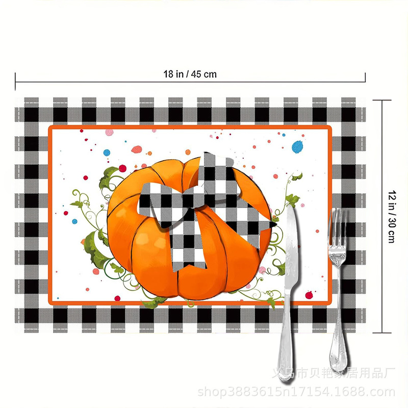 temu爆款秋季感恩节装饰餐垫南瓜印花餐具隔热垫简约百搭西餐垫|undefined