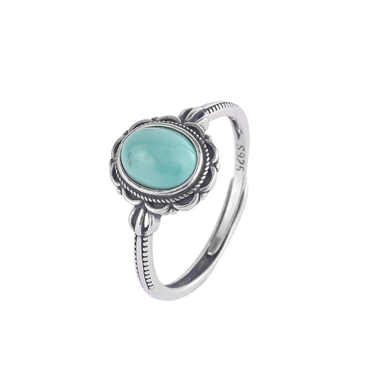 Neues grenzüberschreitendes Produkt: Ring aus europäischer und amerikanischer Legierung mit künstlichem Türkis, geometrischer Öffnung und verstellbarer Größe_voghion.com