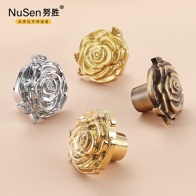 Luxury Nordic Brass Wardrobe Handle Pure Copper Rose Single Hole Drawer Country European Antique Full Copper Small Handle 