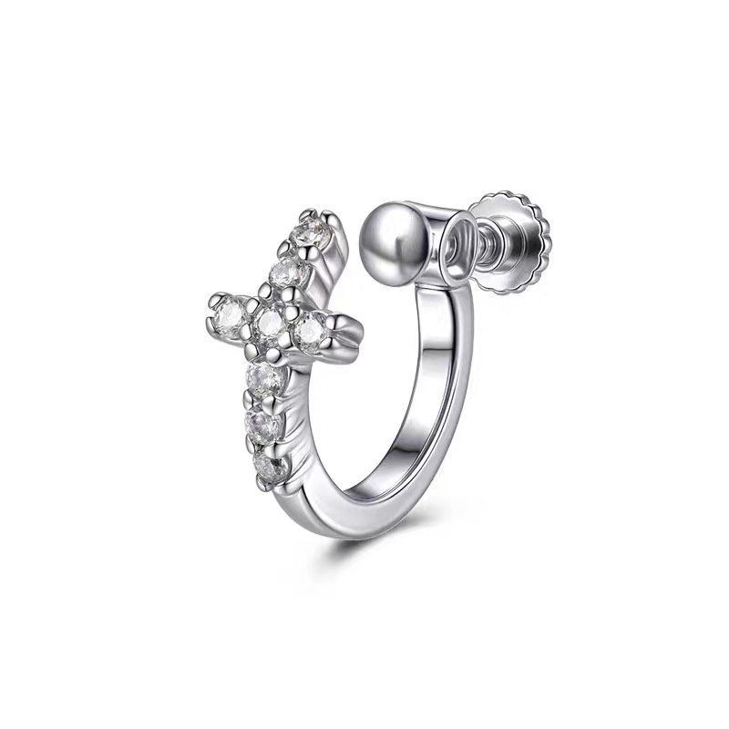 Full Diamond Cross Ear Clip For Men And Women Trendy Zircon Earring_voghion.com