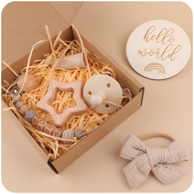 Nuevo bebé estrella de dibujos animados Beech teether bebé arco pelo banda chupete Cadena de seis piezas traje