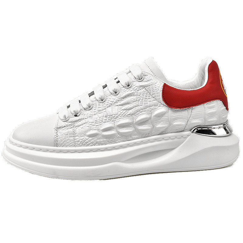 Zapatillas blancas bordadas de edición limitada Año del Tigre 2026, de cuero genuino, con plataforma de boca baja y suela gruesa, estilo McQueen, versátiles, para hombre, informales.