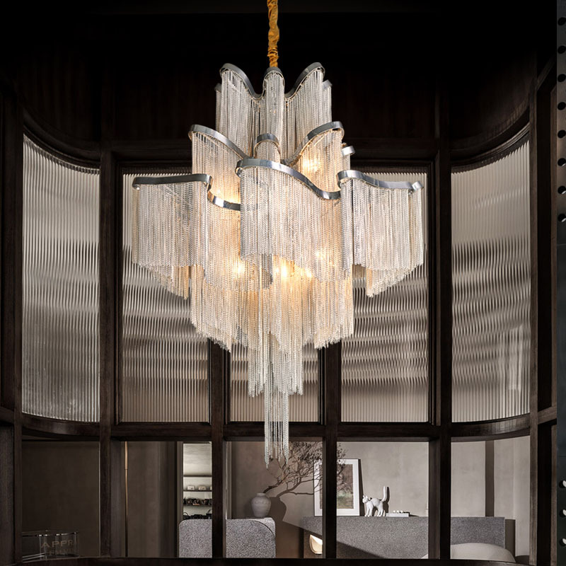 Modern Accessible Luxury Tassel Chandelier House Duplex Staircase Hotel Restaurant Hall Lamp Designer Italian Elegant Chandelier