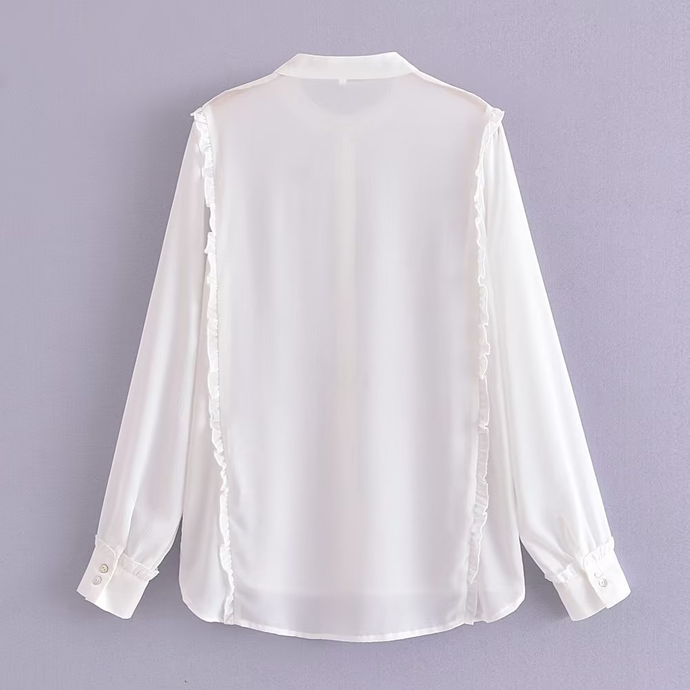 solid color long sleeve singl-breasted ruffled chiffon shirt NSAM136066