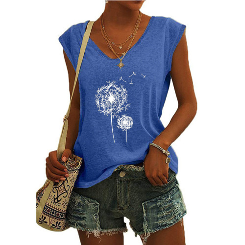New Women's Printed V-Neck Cover Sleeve Loose T-Shirt Top on Amazon Europe and North America, AliExpress, and Wish