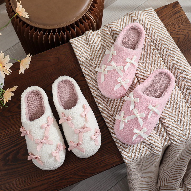 Ins Popular Korean Style Bow Cotton Slippers for Girls, Cute and Warm Home Fur Slippers, Factory Ready Stock Wholesale Ins Popular Korean Style Bow Cotton Slippers for Girls, Cute and Warm Home Fur Slippers, Factory Ready Stock Wholesale