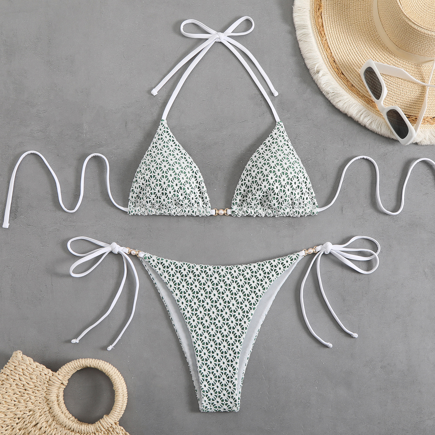 Women's Sexy Halter Tie-Front Bikini Set High-Cut Bottom Two Piece Swimsuit For Vacation_ecoleips.com