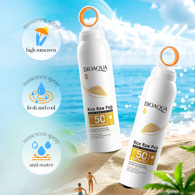 Todo en inglés BIOAOUA puré de arroz blanqueamiento protector solar spray aislamiento protección anti-ultravioleta comercio exterior transfronterizo
