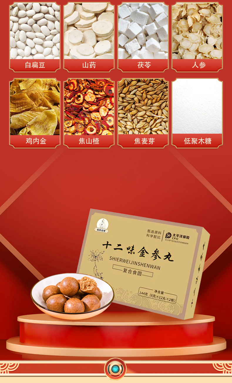 Twelve Herb Ginseng Pills Shier Wei Jin Shen Wan Traditional Honey Pills 144g Box of 24 specifications