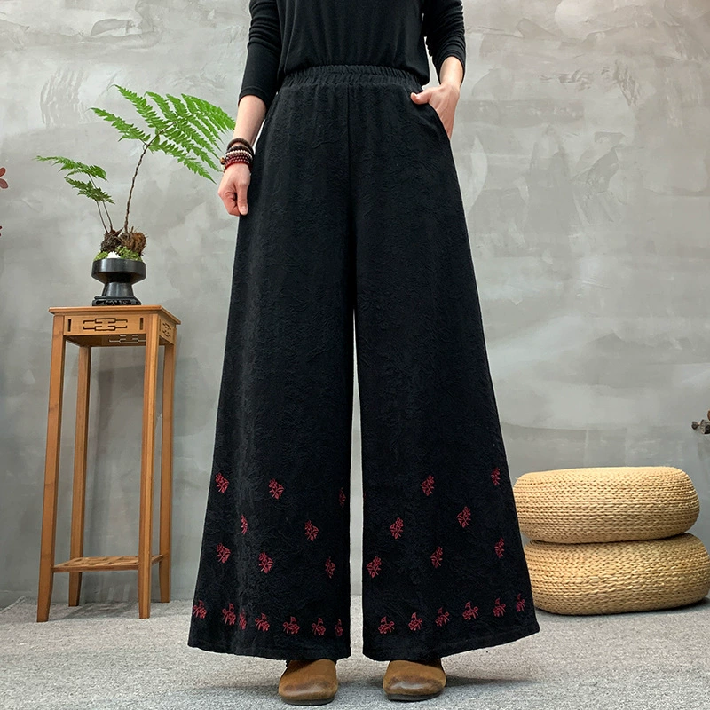 Женщины среднего и пожилого возраста хлопчатобумажные широкие брюки весной и осенью новые национальные прямые брюки стиля