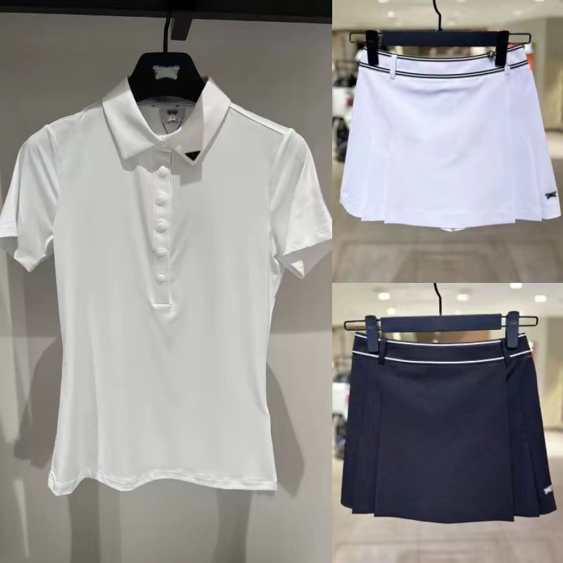 Golf Suit Women's 24 Spring and Summer New Short-Sleeved Half-Buttoned Pure Color T-Shirt Golf Logo Elastic Hip Skirt