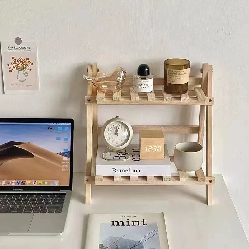 Wooden double-layer table book with pictures, storage system
