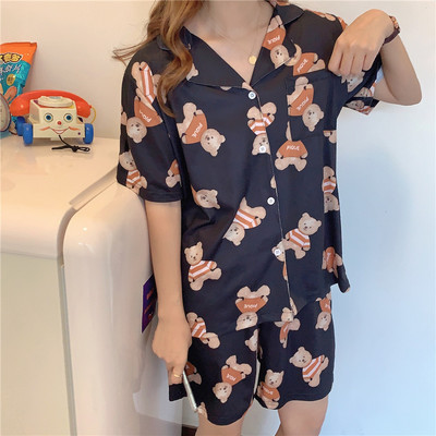 Pijamas de verano de manga corta para mujer, estilo coreano, novedad 2025, conjunto de dos piezas de cárdigan y ropa de estar con dibujos animados.
