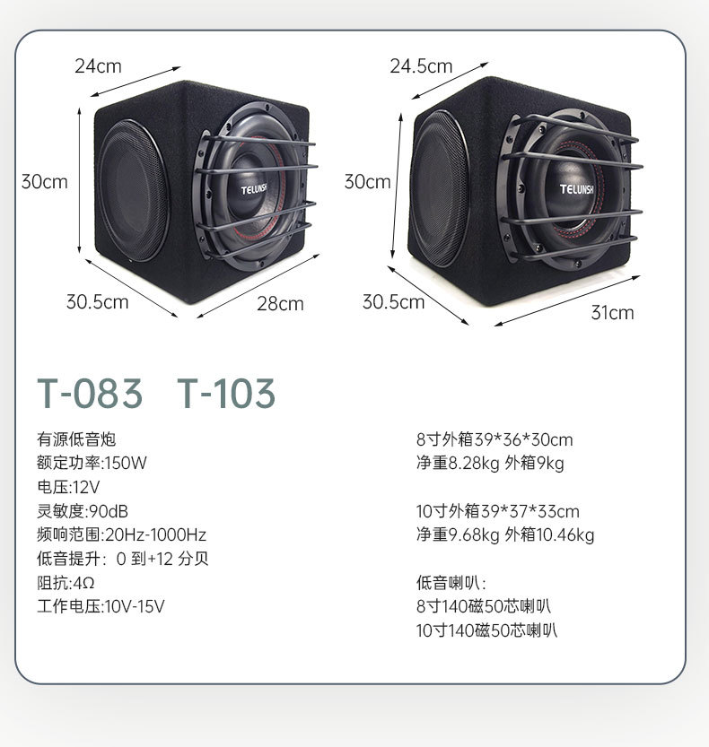 Source Factory 12V Car Active Subwoofer with Three-Sided Sound Output, Dual Passive Radiation Cone, Trunk Audio Wholesale