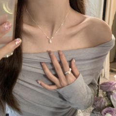 S925纯银碎银珍珠项链女小众高级感轻奢个性时尚百搭锁骨链配饰