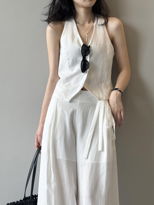 言葉双天糸亜麻袖なしベスト上着82505ワイドパンツ2点セット夏シンプルセット9813|undefined