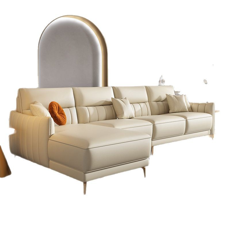 Nuevo sofá de cuero minimalista italiano, primera capa de piel de vaca, sala de estar minimalista moderna, apartamento pequeño, combinación en línea recta