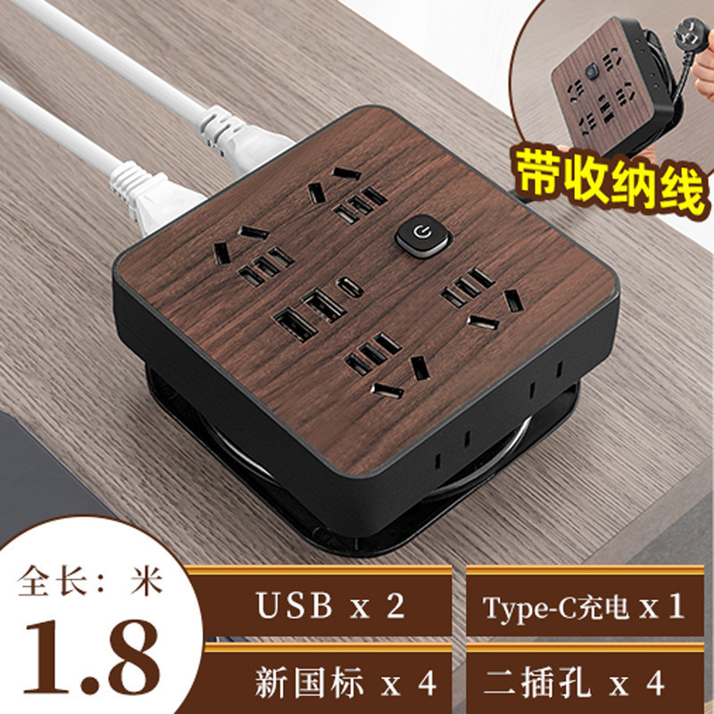 Fabricante de madera enchufe panel de escritorio multifuncional hogar enchufe de carga USB con cable enchufe de seguridad USB