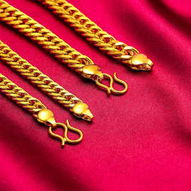 新款仿24k黄金双扣老板手链男女款 老板手链扁链 跨境配饰批发