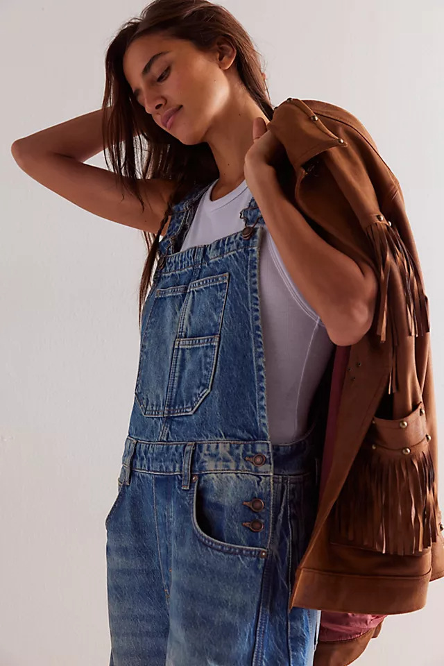 Damen Denim Latzhose Im Retro Stil Weiter Gerader Schnitt_voghion.com