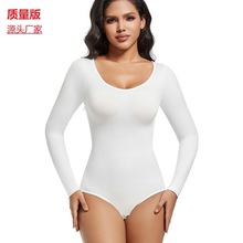 跨境外贸长袖卡戴珊塑身衣紧身收腹连体衣高弹力秋冬大码收腹圆领