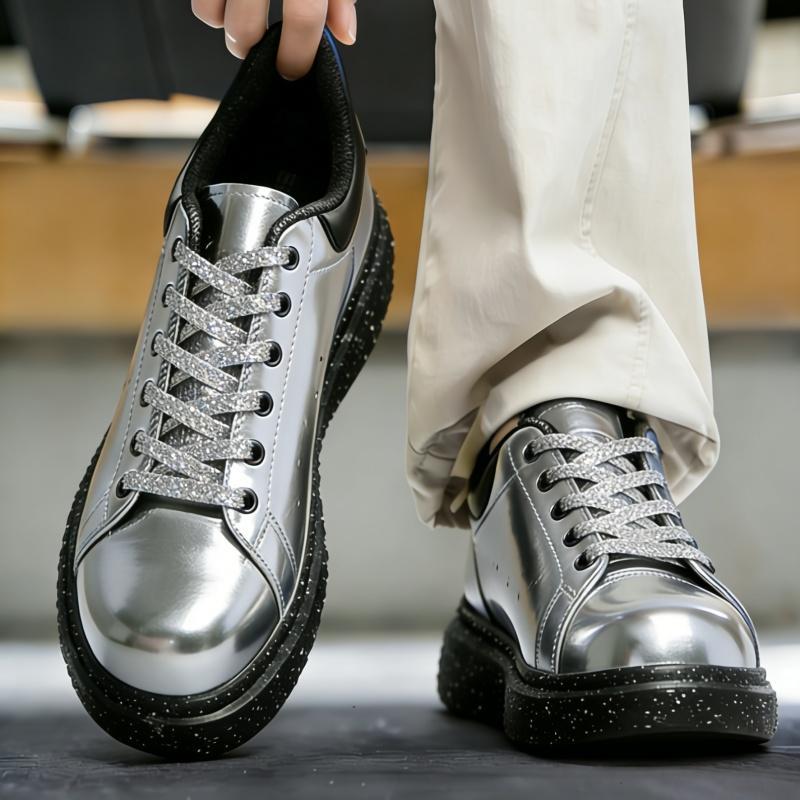 Spring Leather Sports Shoes, Korean Style Men's Casual Shoes, British Style Shiny Panel Shoes, Thick-Soled Patent Leather Mirror Shoes, Dropshipping