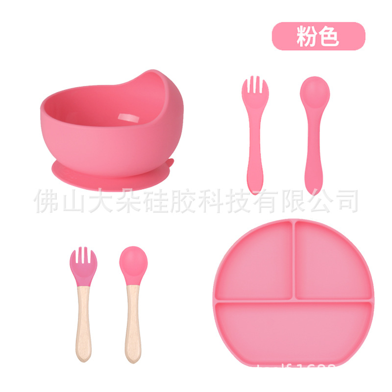 Precio bajo de la fábrica libre combinación de silicona bebé placa niños suplemento alimenticio tazón cuchara taza de agua babero traje