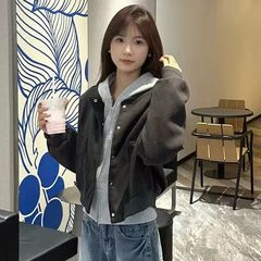 美式复古连帽短款夹克外套女秋季2025新款宽松休闲设计感棒球服潮
