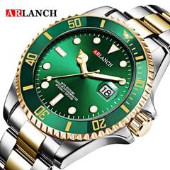 Waterproof Lorus Calendar Business Men's Watch with Gold and Green Dial, Skeleton Steel Strap - Dropshipping One Piece