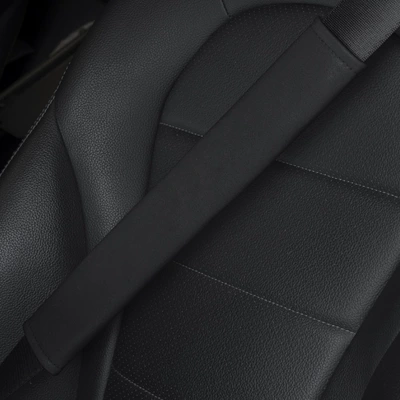 Seat belt shoulder pad: Leather Comfortable Breathable Seatbelt - a-pair-of-matte-black-without-logo-6x38cm