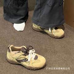 美拉德内增高德训鞋女2025秋冬新款双色鞋带复古百搭运动阿甘鞋子