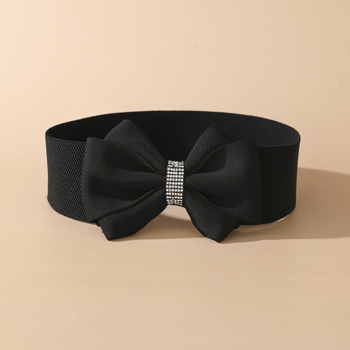 Bow-tie Belt Rhinestones, Dress With Bow Tie Decoration, Versatile Elastic Waistband, Korean-style Wide Waistband For_voghion.com