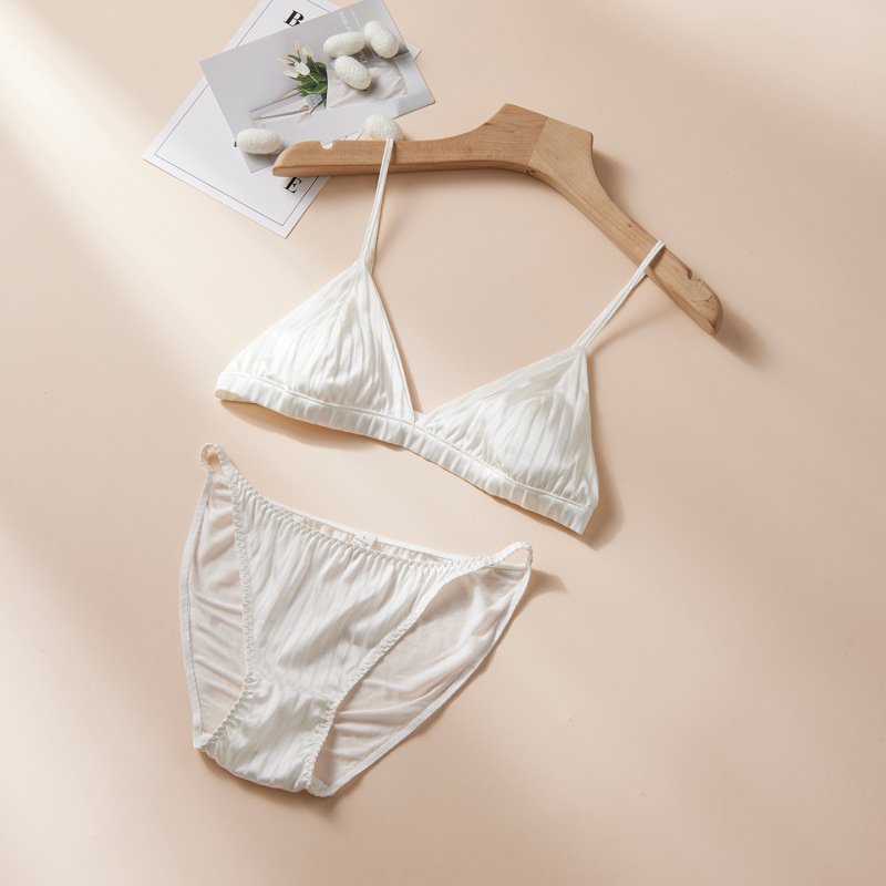 Xuhuang/Xu Huang Silk French-Style Triangle Bra Set Summer Thin Lingerie High-End Satin Striped Panties