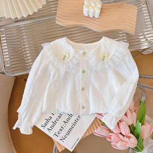 [1509 People Praise] Girls Pure Cotton Shirt Long-Sleeved Shirt 2025 New Spring & Fall Doll Collar Lace