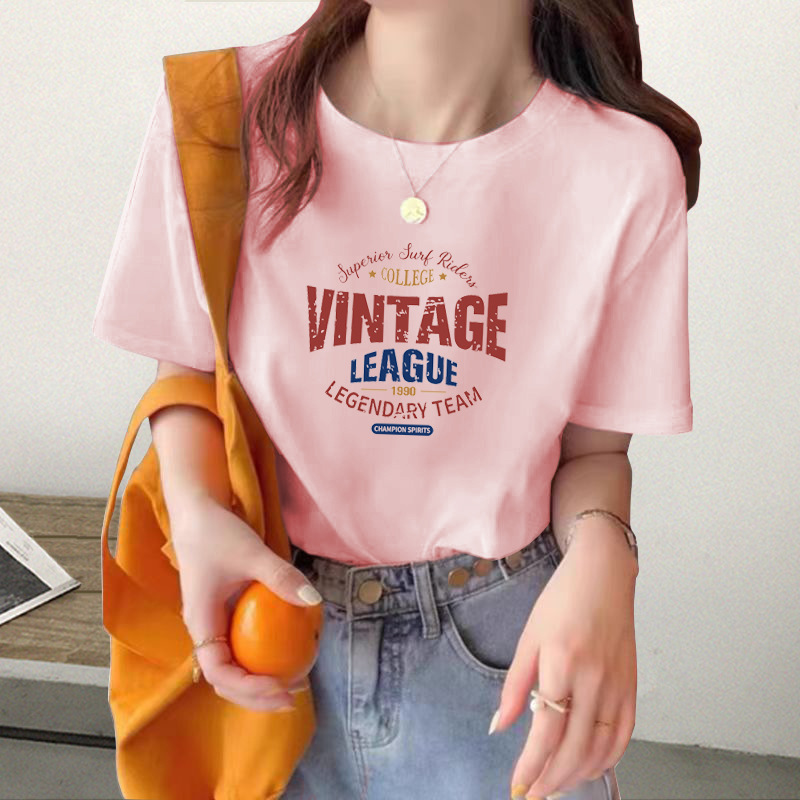 アプリコットショルダー半袖Tシャツ女性用2025夏の新しいファッションラウンドネックルーズスリムトップ|undefined