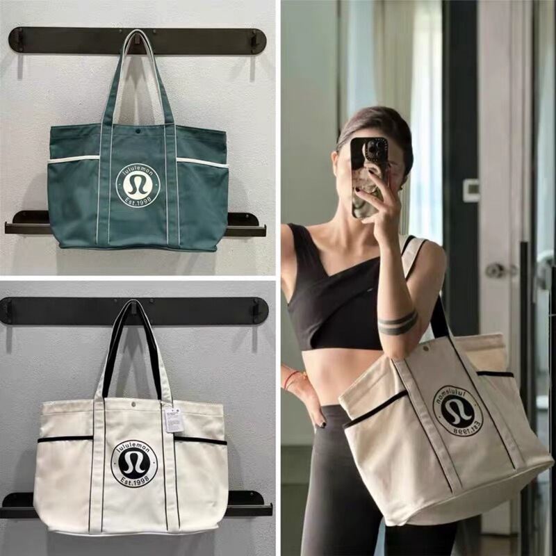 lululemon2024 Large Capacity Daiy Canvas Tote Bag Shoulder Underarm Bag 20L Travel Yoga Sport