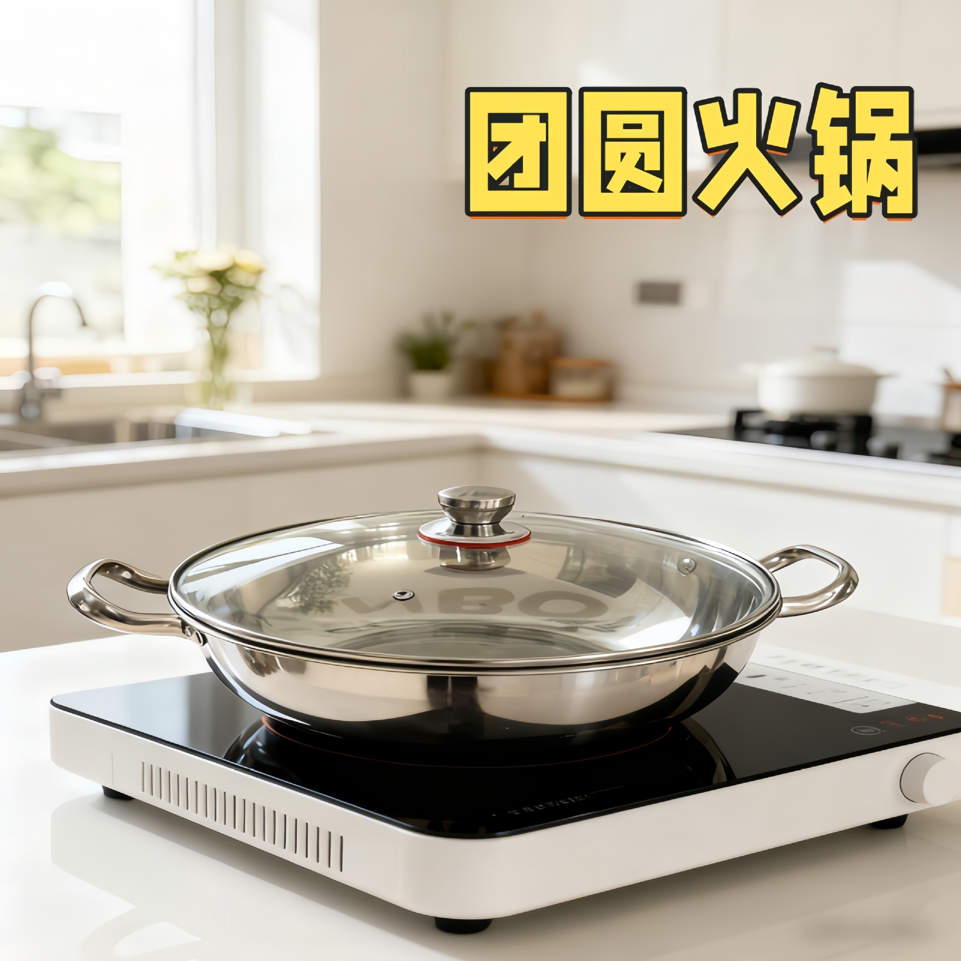 Cross-Border Stainless Steel Hot Pot Commercial Use with Lid Induction Cooker Yin-Yang Pot Restaurant Double-Handle Small Lamb Reunion Hot Pot Basin