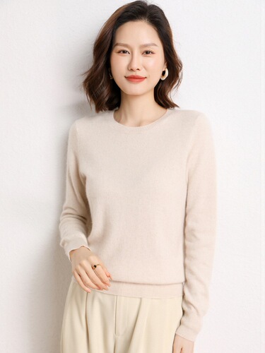 Winter and Spring New Cashmere Sweater for Women, Knit Crew Neck Long Sleeve Loose and Slimming Cardigan, Innerwear for Warmth