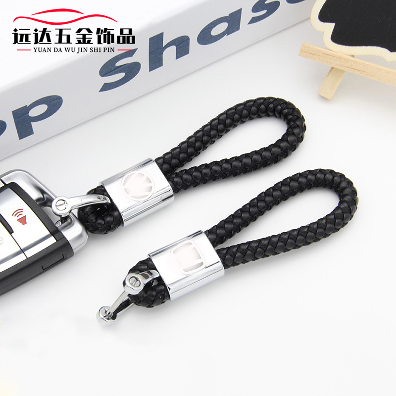 汽车钥匙扣车标时尚手工编织绳金属钥匙链挂件跨境热销小礼品批发