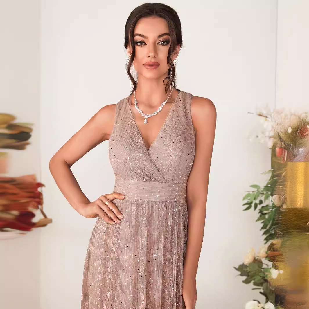 Vestido de noche transfronterizo nuevo estilo tirantes de lentejuelas delgado temperamento sexy gasa de red vestido de fiesta de Navidad primavera