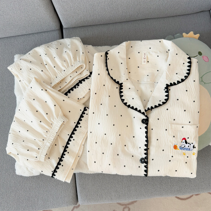 Trendy Cartoon Puppy Large Size Cloud Cotton Pajamas for Women, Spring and Summer Style, Loose Fit, Can Be Worn Outside, Three-Piece Home Clothing Set Trendy Cartoon Puppy Large Size Cloud Cotton Pajamas for Women, Spring and Summer Style, Loose Fit, Can Be Worn Outside, Three-Piece Home Clothing Set