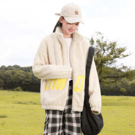 0402高初中学生仿羊羔毛绒外套秋冬大童少女学院风青少年洋气短款