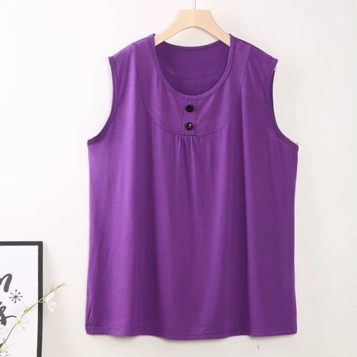 Wide-shoulder Cut-off Sleeveless Backless Top for Large Women Loose Solid Color Mother's Shirt 2025 Summer Cool Sleeveless Top